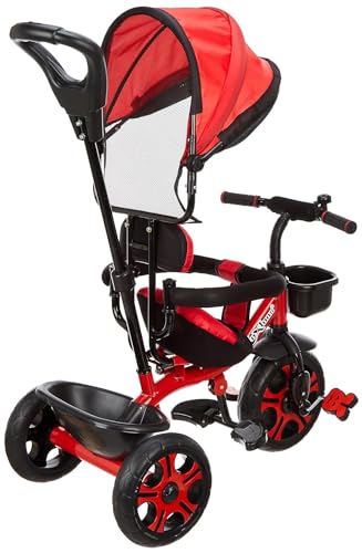 Image of Tricycle for Kids with Canopy and Comfort Seat - The Parents Choice for 1-5 Years Old, 30kg Max, Luxurious & Durable Trike. Advanced Parental Control Handle and Safety Belt, Red