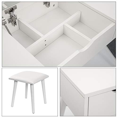 Laneetal Make-uptafel met spiegel, kaptafel met opklapbare spiegel, bureau 100x40x75cm, wit - Image 7