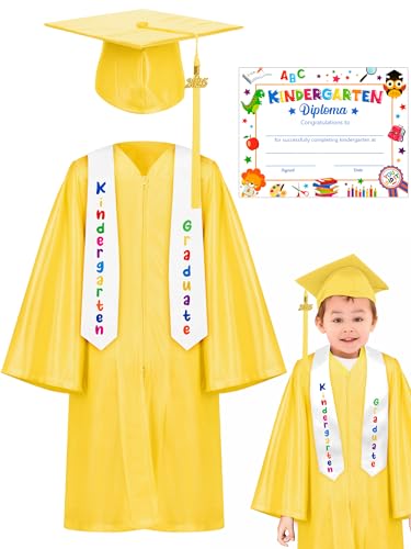 Image of QZYL Kindergarten Graduation Cap and Gown Set, 2026 Congrats Grad Outfit with Tassel & Certificate for Kindergarten