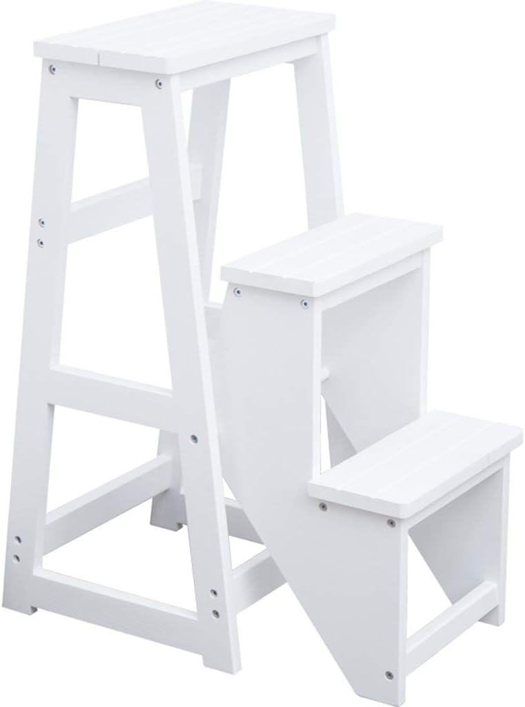 Kitchen High Stool Bench,Library Office 3 Step Mini Step Ladder,Folding Thickening Wooden Stairs Chair,Load Bearing 150kg (Color : White, Size : 3 Tiers)