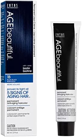 AGE beautiful Permanent Hair Color Dye Liqui Creme | 100% Gray Coverage | Anti-Aging Haircolor | Biotin for Thicker, Fuller Hair | Professional Salon Coloring | 1B Blue Black