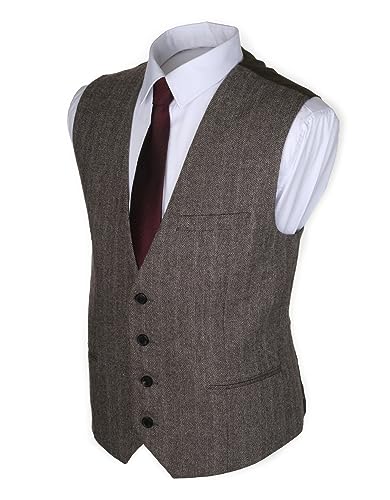 Ruth&Boaz 3Pockets 4Buttons Wool Herringbone Tweed Business Suit Vest2