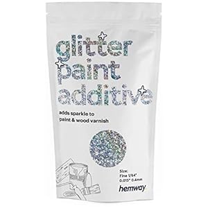 Hemway zilveren holografische glitter verf additief boete 1/64″0.4mm voor emulsie op water gebaseerde verven – interieur & buitenmuur, plafond, hout, vernis, mat, glans, satijn, zijde – 100 g / 3.5oz