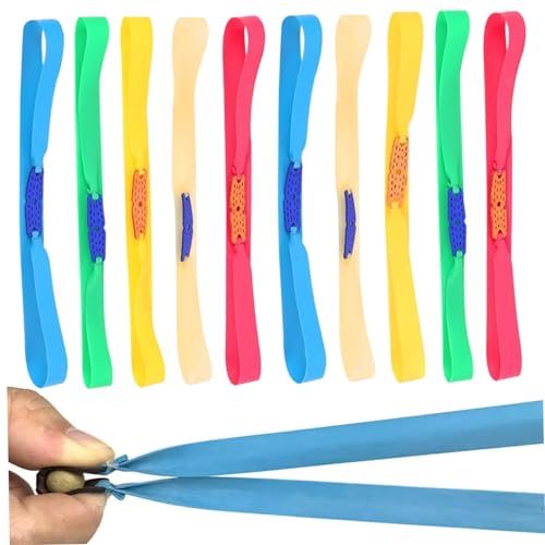 Pulsera de Tiras sin Marco 10 pcs Bandas de reemplazo de chapas elásticas de elástica Plana Cuttable portátil con Bolsa de Microfibra Tubo de Disparo de Hojas de Goma silenciosa para Caza, Color al a