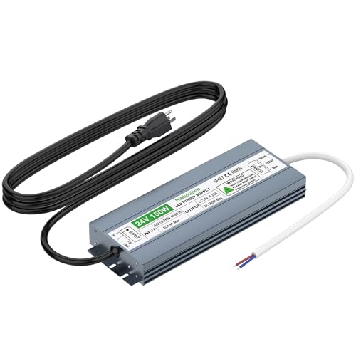 Image of 150W LED Driver IP67 Waterproof, Ultrathin Low-Voltage Transformer AC110-260V to DC24V Outdoor Power Supply Adapter for LED Strip, Computer Projects and Any 24V DC Lights