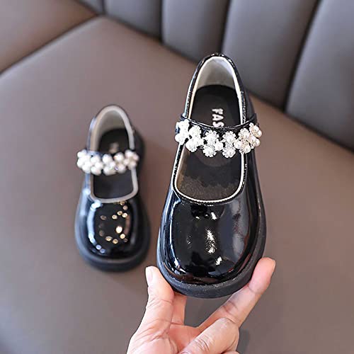Toddler Kids Baby Girls Mary Jane Soft Soled Rhinestone Princess Shoes First Walk Casual (Black, 11.5 Little Child)2