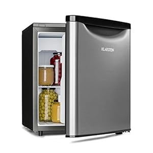 Klarstein Yummy – koelkast, met vriesvak, energie-efficiëntieklasse, koelmiddel: R600a, 41 dB, 1 x rooster, incl. Lekbak, 47 L, vriesvak: 3 liter, koelkast: 44 L, zwart/zilver