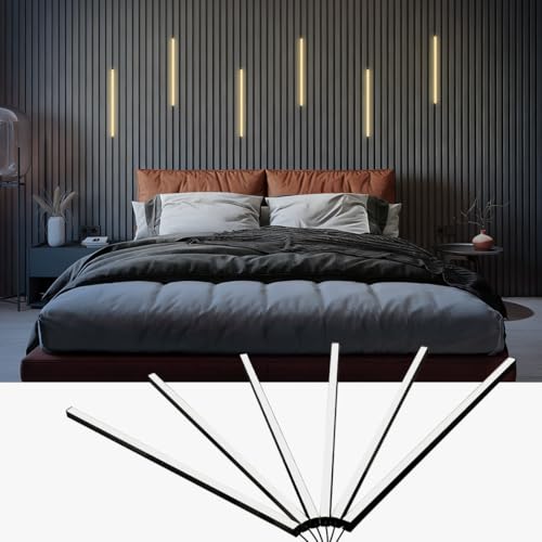 HAMRVL Black LED Recessed Lighting Kit - 6 Pcs 16in DC12V White LED Light with Smart Switch, 3000k Self-Adhesive LED Wall Lights for Wood Slat Wall Panels, Headboards, Stairs, Under Cabinet Lighting