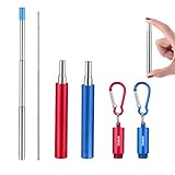 2 Pack Reusable Metal Straws Collapsible Stainless Steel Drinking Straw Travel Portable Telescopic Straw with Case,2 Cleaning Brushes Included Red/Blue