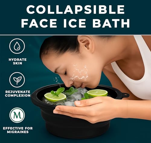 Image of PANCA Face Bowl for Ice with Built-in Icetray, Portable Foldable Silicone Ice Facial Bowl, for Home Ice Bath Facial, Black