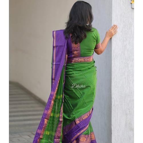 Image of Narayanpet Pure Cotton Avani Border Saree for Women with Running Blouse | Tassels | Traditional Woven Solid Design | Handloom Weave