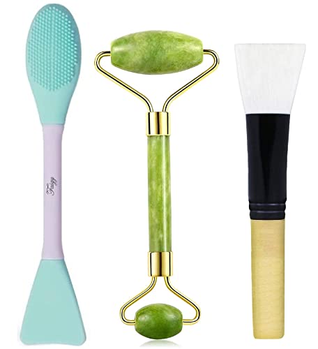 Faigy Roller for Face and Eye Puffiness, Migraine, Pain Relief and Minor Injury, Skin Care Products and Silicone Face Scrubber Multipurpose with Face Pack Brush(Pack of 3)