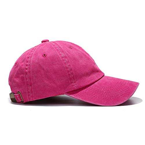Vankerful Unisex Vintage Washed Dyed Cotton Twill Low Profile Adjustable Solid Colour Baseball Cap Strapback (Fuchsia) #TOP4