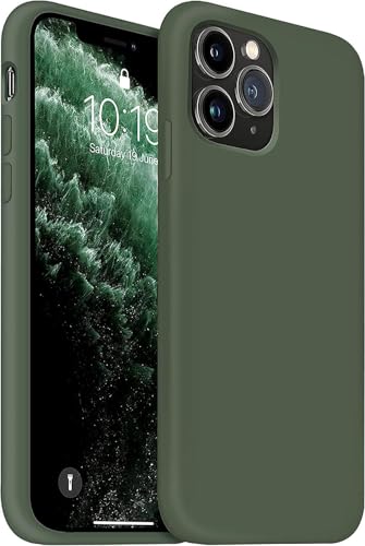 Image of DIZORO Microfiber Candy Case Compatible for iPhone 11 Pro 5.8 inch, Shockproof Slim Back Cover Liquid Silicone Case -Olive