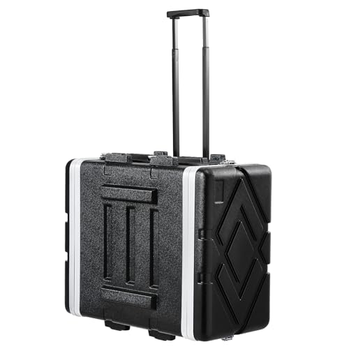 VEVOR Mallette Rack 6U Profondeur 488,95 mm Valise Transport à roulettes ABS avec Poignée, Loquets Papillon Robustes, Panneaux Avant Arrière Amovibles, pour...