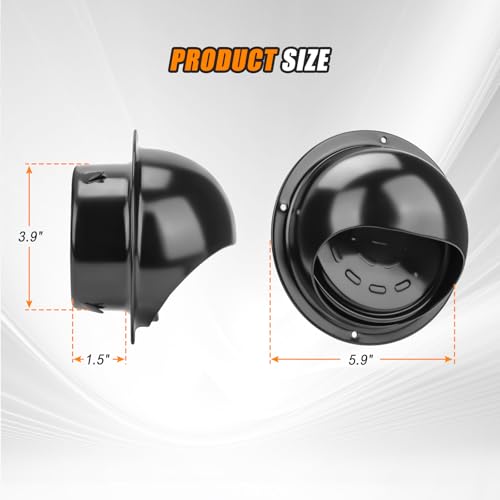 Image of Matework Dryer Vent Cover Outside, 4 Inch Stainless Steel Round Dryer Vent, Auto-Open Wall Vent (Black) (Pack of 2)