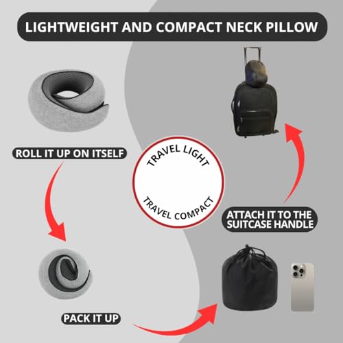 Image of Neck Pillow | Compact Travel Pillows for Airplanes, Car Trips and Home Comfort| Foldable Memory Foam Neck Support | Size Adjustable for Adults and Kids | Lightweight (0.60 Pounds) and U-Shape Design