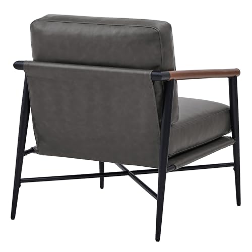 Image of Watson & Whitely Accent Chairs Set of 2, Mid Century Arm Chair for Living Room Bedroom, Modern Reading Chair Upholstered Lounge Armchair with Metal Frame & Wooden Armrests, Faux Leather in Grey
