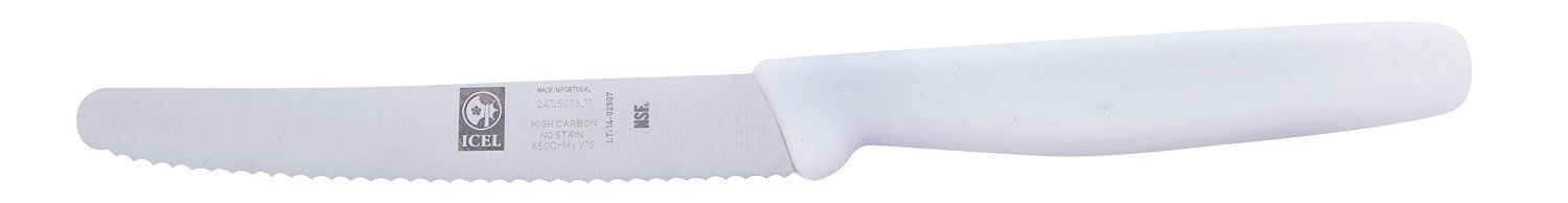 4.25 Inch Serrated Edge, High Carbon German Stainless Steel razor Sharp Blade, Super Grip, White Handle, Kitchen Utility knife. (4.25 Serrated, White)