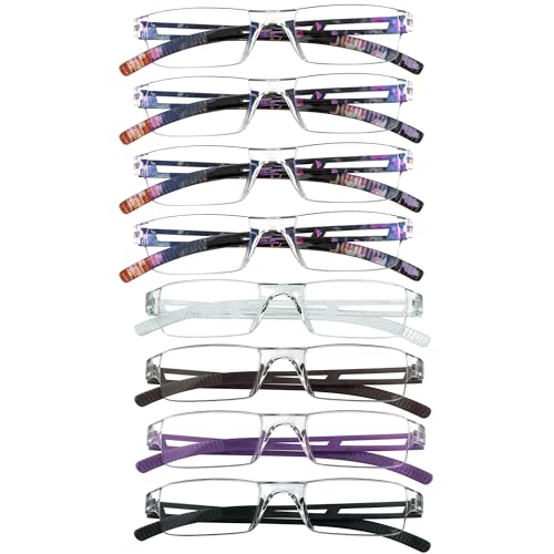Image of YEIN Reading Glasses 8 Pairs Blue Ligth Blocking Reading Glasses for Men and Women Fashion Square Frame Readers (4 Color+4 Floral,+3.25)