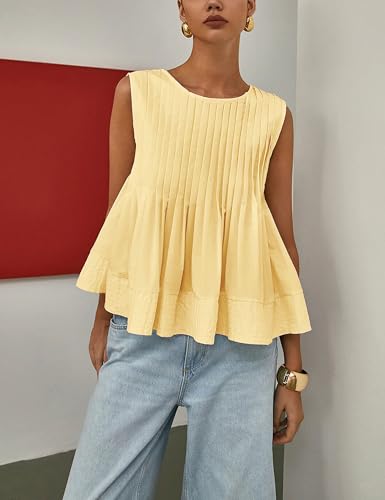 Womens Summer Tank Tops Pleated Babydoll Tops Sleeveless Peplum Casual Blouse T Shirts2