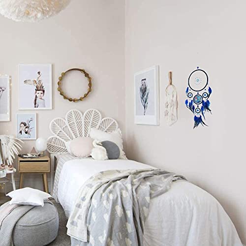 Blue Dream Catcher Embroidery Dog Feathers, Handmade Native American Dreamcatcher For Kids Bedroom Home Decor Bohemian Wall Hanging Ornaments Wedding Party Festival Gift Dia. 7.5Inch #TOP2