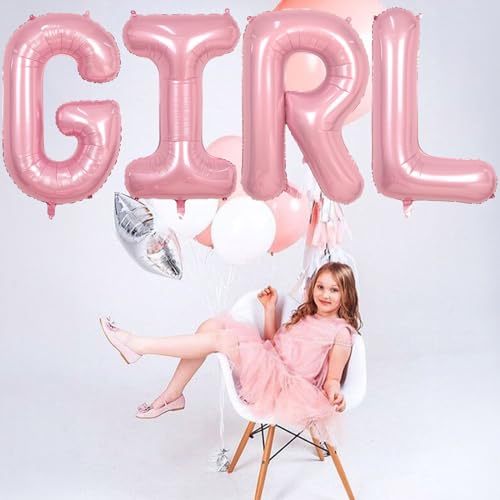 Image of 40 Inch Pastel Pink GIRL Balloons, Large Pearl Pink Girls Balloon Letters, Light Pink GIRL Mylar Banner Sign Alphabet Balloon for Girls Birthday Baby Shower Gender Reveal Party Decoration Supplies