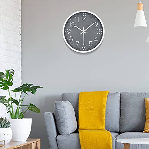 Topkey Wall Clock 12" Silent Non Ticking Arabic Numeral Clock Round Decorative Wall Clock for Living Room, Bedroom, Kitchen (Battery Not Included) Grey - Image 6