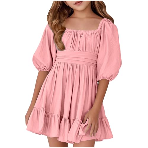 Historias de Adviento Niños Vestido de Verano para Niñas Casual Estampado Floral Cuello Cuadrado Volantes Fajas Cinturón de Cortar Manga Corta Fiesta Parque Infantil Ropa Escolar Calcetines Faldas