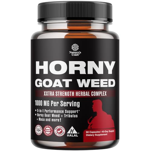 Natures Craft Horny Goat Weed for Men - Extra Strength Male Supplement with Black Maca Root, Tongkat...