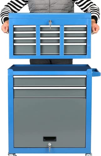 Airaj Pro 8-Drawer Rolling Tool Chest With Wheels,Removable Tool Box Organizer,Detachable Top Box & Locking System,High Capacity Tool Storage Cabinet For Workshop Mechanics Garage (Blue) #TOP2