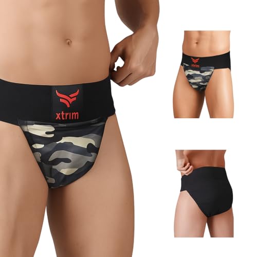 XTRIM Men's Camo Blue Athletic Supporter Briefs - Stretchable Cotton Sports Gym Underwear, Quick Dry...