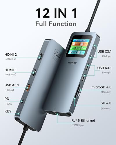 Image of MOKiN LCD USB C Docking Station Dual Monitor, 12 in 1 Laptop Docking Station Dual HDMI with 8K@30Hz, PD 100W, 2500Mbps, 5 * 10Gbps USBA /C 3.1, SD /microSD Card Reader, USB C Adapter for HP /Dell /Lenovo