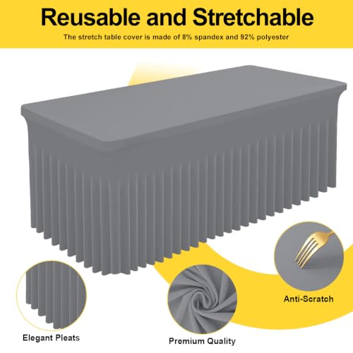 Image of Smiry 2 Pack Spandex Elastic Fitted Table Cloth Skirt for 6FT Table | Stretch Washable Table Cloth, Banquet Table Cover for Wedding, Party, Indoor & Trade Shows, (Grey, 72Lx30Wx30H)