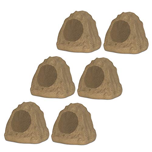 6R6S Outdoor Sandstone 6.5\" Rock 6 Speaker Set for Deck Pool Spa Yard Garden