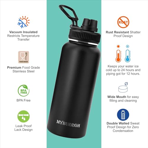 Image of Compatibale Stainless Steel 24 Hrs Hot and Cold Vacuum Insulated Flask, 1000 Black, Set of 1, Electro | Double Wall Flask | BPA Free | Office | School Travel - ISI Certified