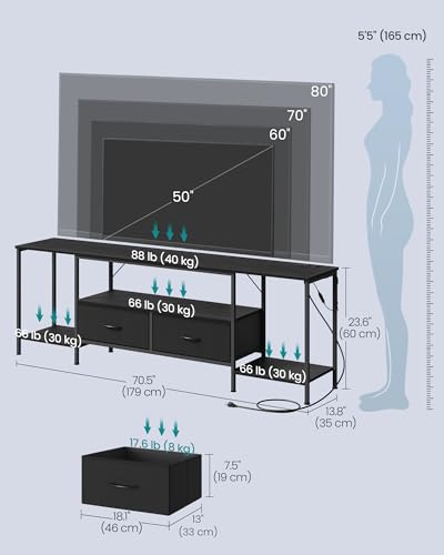 Image of SONGMICS BELLAH Collection - TV Stand with Power Outlets and Lights, Entertainment Center Media Console for TVs Up to 80 Inches, Living Room, Shelves, Drawers, Modern, Ink Black ULGS421B101S