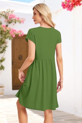 Image of AUSELILY Women's Summer Short Sleeve Knee-Length V Neck Dress with Pockets | V Neck,Cap Sleeve,Loose-Fit,Casual Dresses,2026 New