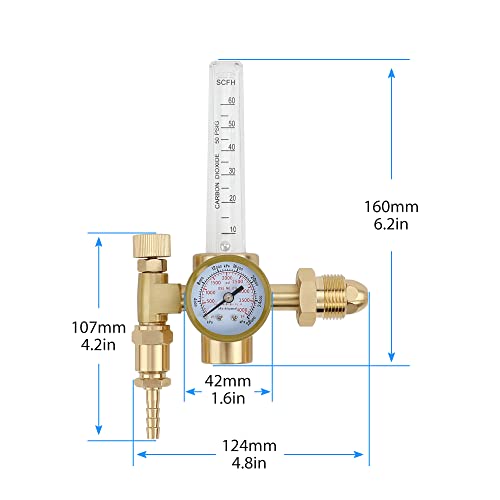 Co2/Argon Regulator And Flow Meter, 0-60Cfh Cga580 Inlet Argon Welding Regulator, Max 4000Psi Inlet Pressure,All Copper Gas Regulator Gauge For Mig Tig Welding #TOP5