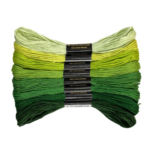 Zhenqing 8 Shades Green Gradient Embroidery Thread Set - 8 Meters Each for Hand Embroidery Sewing Crafts (Mint to Forest Ombre)(67977)