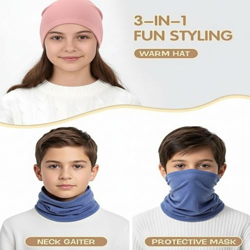 YEYDYQPT Kids Winter Neck Warmer 2 PACK, Fleece Neck Ski Mask for Boys Girls Windproof Face Cover Scarf for Cold Weather — view 3