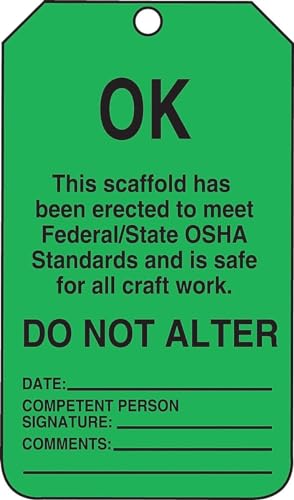 Accuform Signs, Scaffold Tag,Ok This Scaffold Has Been Erected to Meet,25/Pk,Pf-Cardstock