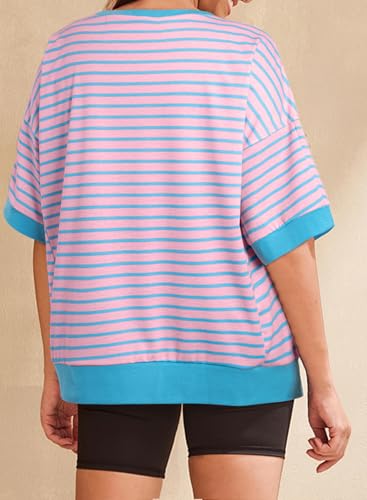 Eytino Plus Size Color Block Striped Casual Tops