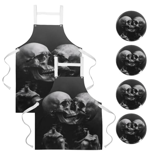 Tablier de cuisine lot de 2 squelettes pour bistrot et pâtisserie créative