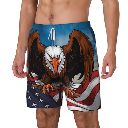 Cartoon Bald Eagle USA Funny Men's Swim Trunks Board Shorts Quick Dry-3