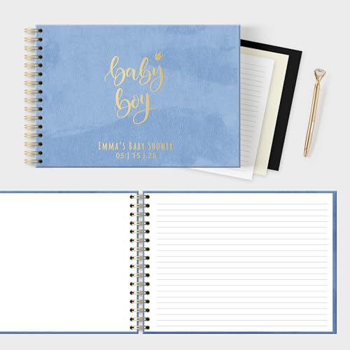 Image of Personalized Baby Shower Guest Book Polraroid Boy Girl First Birthday Custom Photo Album Scrapbook to Sign with Instax Photos Fits 4x6 or 5x7 Pictures Ultrasound Keepsake (Blue, Large - 11.7x8.3)