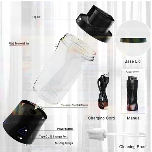 Image of PowerBlend 360W Dual Mode Portable Blender 700ml | 6000mAh Battery, USB Type-C, 22000RPM, 6-Blade Juicer Mixer | Smoothie, Juice And Protein Shake Maker Travel Bottle (Black)