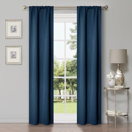Cortinas opacas navy blue de 26x84 pulgadas en set de 2 piezas con pasabarra para dormitorio 2