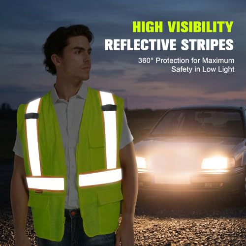 Image of ProtectX High Visibility ANSI Class 2 Safety Vest with 4 Pockets