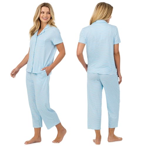 Image of Cuddl Duds 2 Piece Short Sleeve Capri Matching Pajamas for Women PJs Set